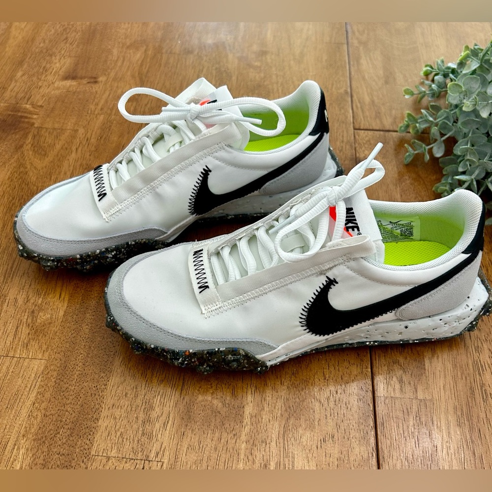 Nike Waffle Crater Racer women’s size 7 1/2 white, dark grey and black.